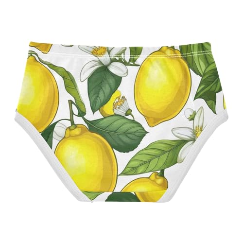 Bright Yellow Lemons White Floral Little Girl Panties Toddler Girls Underwear Cotton Funny Briefs Girls Undies 2t2