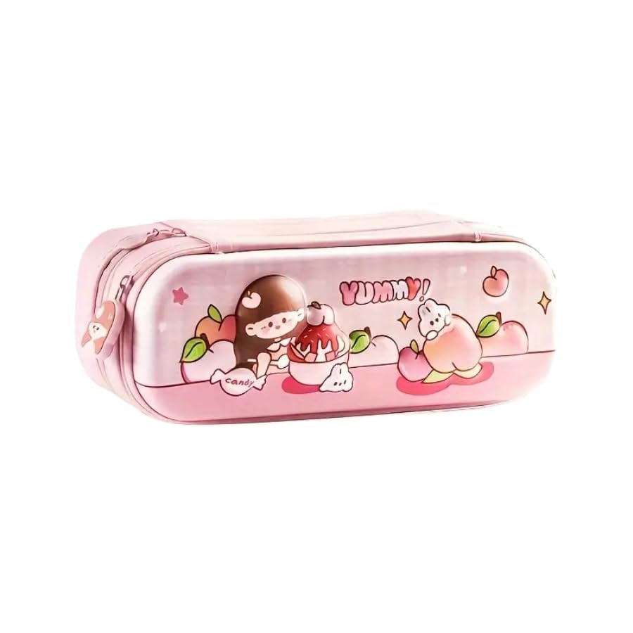 Image of Kawaii Pencil Case 3 Compartment Cute Pencil Pouch Aesthetic Pencil Box for Girls Large Capacity Pen Pouch Multifunctional Stationery Case (Girl Peach)