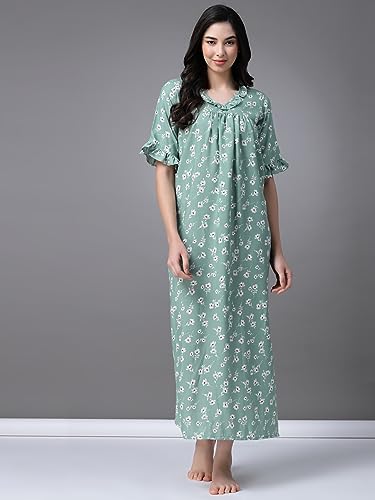Image of OOMPH! Cotton Blend Nighty for Women's | Night Gown | Nighty | Nightdress | Maxi Dress | Sleepwear | Gown for Women | Nighties | Sleepwear