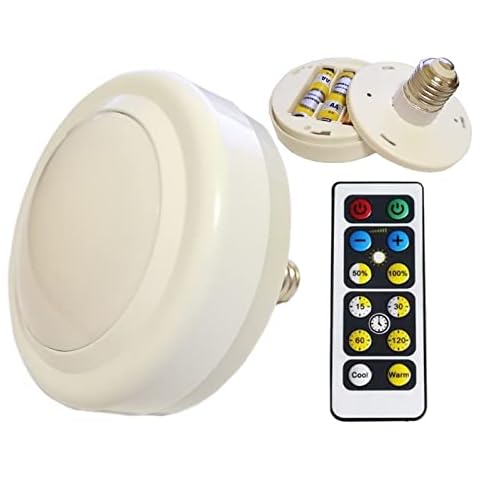 2 Pack Battery Operated Light Bulb with Remote Control for No Electricity Light Fixtures,AAA Battery Powered LED Light Bulb Wireless Dimmable Timer Lighting Small Puck lights for Reading Lamps Backup Cover