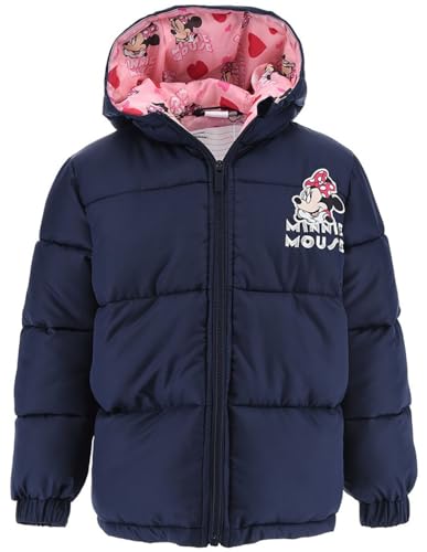 Disney Minnie Mouse Abrigo para Niñas, Chaqueta Acolchada Cálida y Suave, Diseño Minnie Abrigo Azul, Abrigo con Capucha para Niñas, Talla 8 Años | Azul