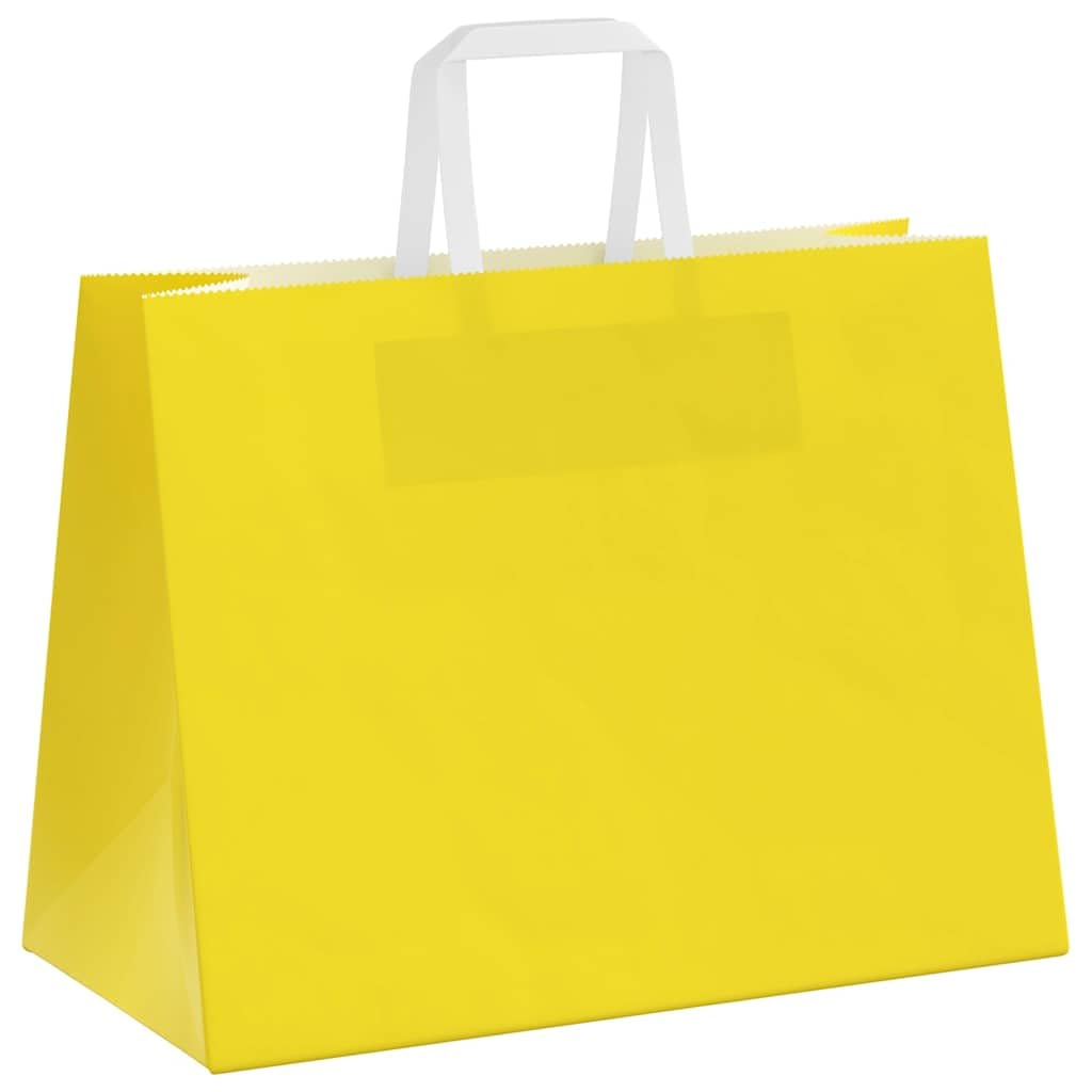 Bolsas de papel amarillo con asas de cuerda de papel, 32 x 17 x 25 cm, 50 unidades, papel de estraza para bolsas de regalo, fiestas, celebraciones, cumpleaños, bodas, Navidad
