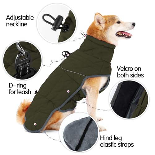 HEYWEAN Hundemantel Winter Wasserdicht Hundejacke mit D-Ring Warm Mantel Hund Fleece Hundepullover Reflektierende Wintermantel für kleine mittlere große Hunde Kleidung Hundejacke Wandern Winterweste