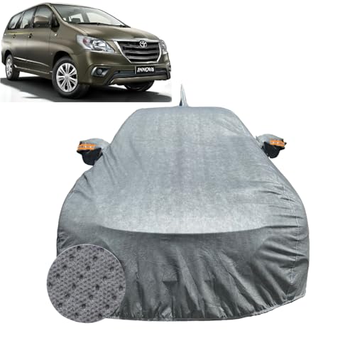 Image of Car Cover for Toyota Innova (2005-2016) | 100% Waterproof Cover with Antenna & Reflective Mirror Pockets | Dustproof, Scratchproof, Heatproof Innova Car Cover |Soft Cotton Lining| Grey