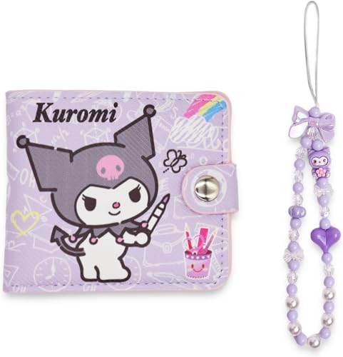 Kawaii Wallet with A Phone Charm, ID Card Holder Purse Pouch with Buckle, PU Wallet Durable Card Holder Credit Card Holder Money Bag for Students Teens Girls Boys