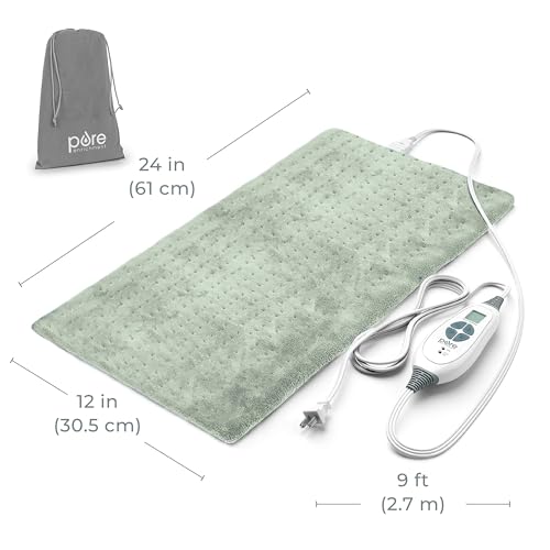 Image of Pure Enrichment PureRelief XL Heating Pad - 12 inch x 24 inch Electric Heating Pad for Back Pain & Cramps, 6 Heat Settings, FSA /HSA Eligible, Soft Machine Wash Fabric, Auto-Off & Moist Heat (Zen Green)