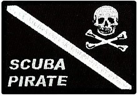 Cypress Collectibles Embroidered Patches Scuba Pirate Patch Embroidered Iron On Diving Jolly Roger Skull Crossbones Emblem Souvenir
