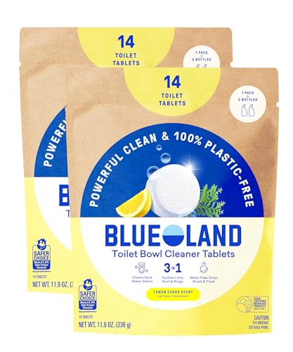 BLUELAND Toilet Bowl Cleaner Tablets, 2-Pack, 28 Count, Lemon Cedar, Plastic-Free, No Harsh Chemicals, Plant-Based