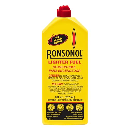 Ronson Lighter Fuel 8 fl oz Lighter Fluid Refill for Wick Lighters Clean-Burning Fuel for Refillable Lighters Outdoor Camping & Everyday Use Precision Pour Spout