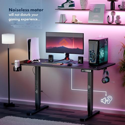 Image of ARTIKEL Artidesk Eco Electric Height Adjustable Table for Office Work & Home-Sit Stand Gaming Desk 80kg Load, Cup Holder, 2 Hooks,Cable Organizer 2Split Tabletop (Black, 100x60 CM)