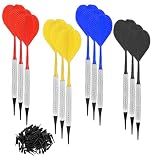 aghoer Dardos de 12 Piezas con Puntas de plástico, Juego de Dardos Blandos portátiles con 100 Puntas de Dardos de plástico, 4 Colores, Dardos Profesionales duraderos