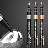 Elegirme 金銅銀メッキペン メッキ塗料 塗るだけでメッキ 1.0mm 3本セット 強い光沢感 メタリック 防水 耐摩耗 鏡面効果 車 プラモデル 模型 DIY用 ゴールド シルバー ブロンズ