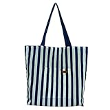 Bolsa Tote Feminina Dupla Face Sacola Grande De Ombro com Bolsos (Azul marinho/Listrado)