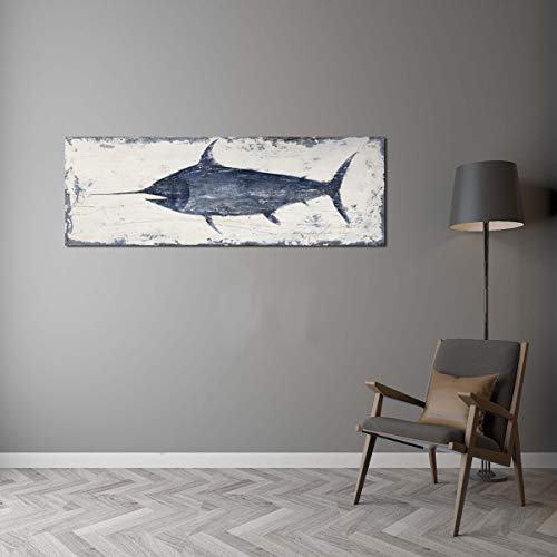 Yihui Arts Nautical Canvas Wall Art Animal Pictures Hand Painted Swordfish Paintings Ancient Ocean Seascape Coatal Artwork For Living Room Decoration #TOP3
