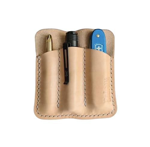 Handmade Leather Edc Pocket Organizer (for 3 items) (Bordeaux, Stitching: Rosy Brown)