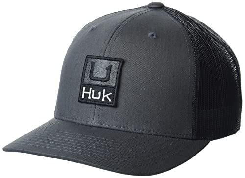 HUK mens Mesh Trucker Snapback Hat | Anti-Glare Fishing Hat, Huk'd Up - Volcanic Ash