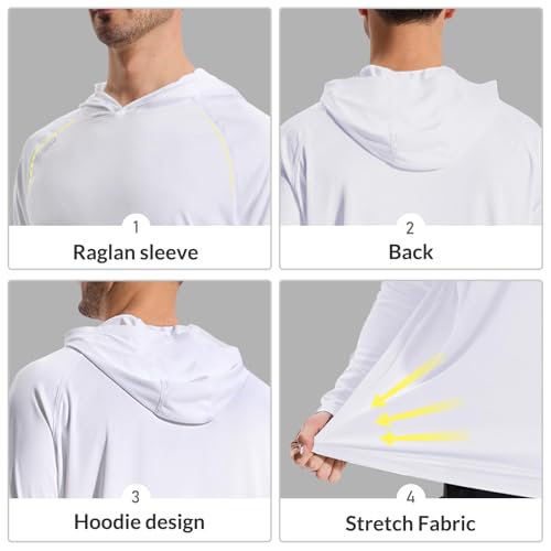LOOGU Men's UPF 50+ Sun Protection Hoodie Shirt Long Sleeve Lightweight, Rash Guard SPF T-Shirts for Fishing Hiking White — view 5