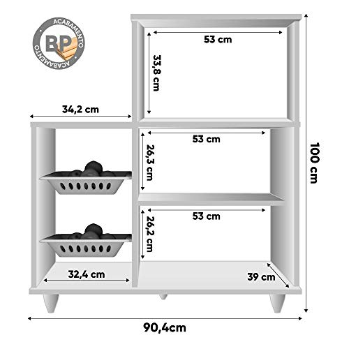 Armário Multiuso com Fruteira e Nicho Micro-ondas 2 Portas Munique Branco/Preto - Mpozenato