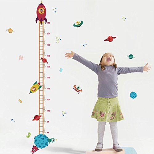 Witkey Spaceship Rocket Growth Height Chart Wall Stickers Wall Decals Removable Art Home décor PVC for Kid Room Bedroom Wallpaper