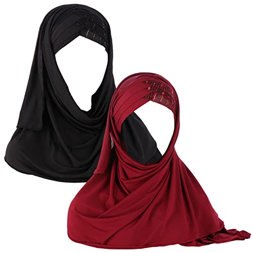 2 Pieces Sequins Glitter Forehead Cross Muslim Hijab Scarf Turban Women Headscarf Female Head Wraps