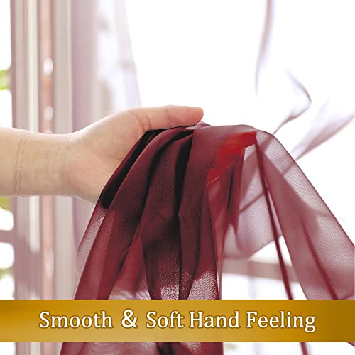 Aiyufeng Sheer Window Curtain Panels 96 Inch Long 2 Pieces, Voile Top Dual Rod Pocket Breathable Fashion Drapes Window Treatment For Wedding Ceremony/Bedroom/Living Room, 40W X 96L Inches, Burgundy #TOP7