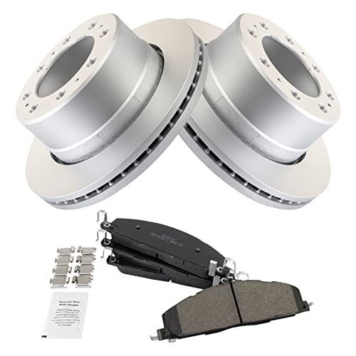 Image of TRQ Rear Brake Pad & Rotor Kit Semi-Metallic Premium G-Coated Compatible with 2009-2010 Dodge Ram 2500, 3500 2012 Ram 1500 2011-2018 2500 3500