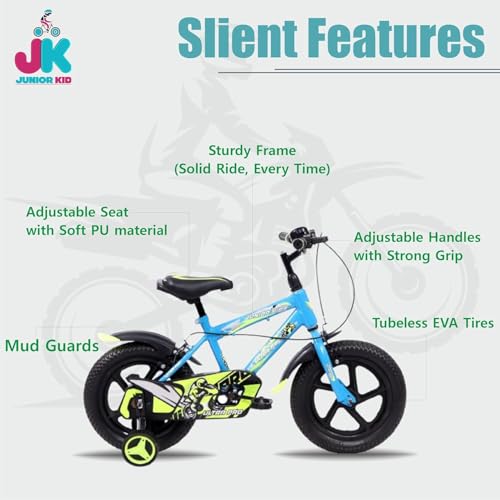 Image of JUNIOR KID BMX 14 Inch Kids Cycle with Rigid Suspension Side Wheels Ideal for 2 to 5 Years Boys and Girls Bicycle Sky
