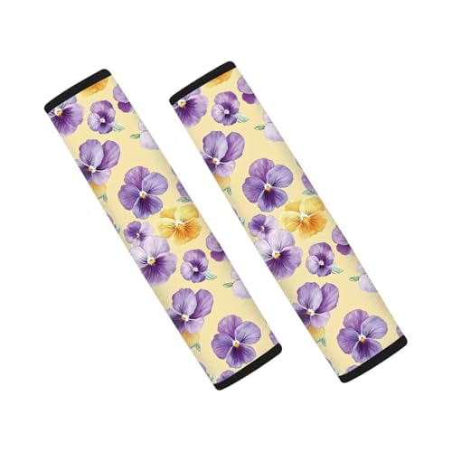 Image of AFPANQZ Purple Flowers Car Seat Belt Pads Cover Universal Fit Vehicle Seat Belt Comfort Shoulder Pads for Adults Children Seat Cushion Shoulder Straps Cushion for Bags
