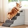Dog Stairs for High Beds 22.8″ H – Pet Stairs Ramp for Couch, 35D Foam Dog Steps for Small to Large Dogs with Non-Slip Bottom Grey, 5 Steps