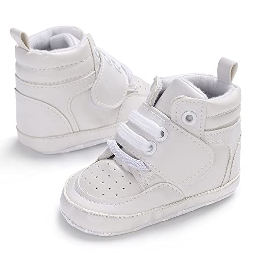 Sekantrol Newborn Baby Boys Girls First Walker Crib Shoes Soft Rubber Sole Infant Sneakers Fashion High-Top Non-Slip Toddler Oxford Dress Moccasins (041-White, Infant, 0_Months, Age_Range, Us_Footwear_Size_System, 6_Months, Medium) #TOP1