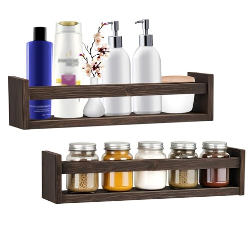 Stillvolles Hängeregal Alma 2-TLG. Set Holz Rustikal Schweberegal Dunkelbraun je 42 x 12 x 10 cm Dekoregal | Wandregal in natürlicher Holzoptik