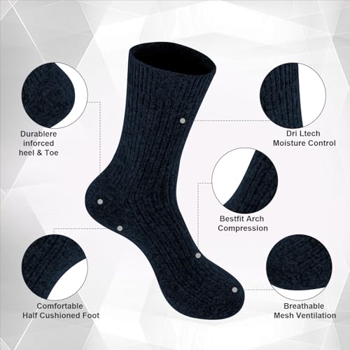 Image of CHAO RAN 3 Pairs Mongolia Wool Cashmere Socks for Men Winter Warm Male Socks Thick Soft Dress Crew Socks