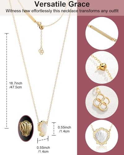 AICase 18K Gold Plated Pendant Necklace for Women,Shell Ivory Mother Of Pearl Fashion Dainty Jewelry,Anniversary Birthday Gifts for Women/MoM/Sister/Friends/Her/Wife/Grandma/Coworker4