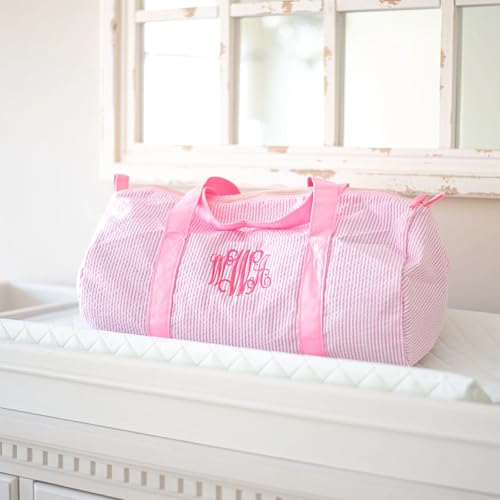 Personalized Baby Duffle Bag, Monogram Seersucker Kid Travel Bag, Kids Duffel Bag, Toddler Diaper Bag, Child Gifts, Overnight Bag, Dance Bag, Light blue, Large3