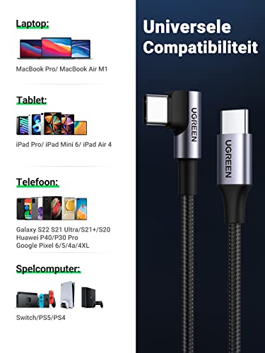 UGREEN 60W USB C Charging Cable 90 Graden PD USB C Kabel Compatibel Met MacBook Air 2020, iPad Pro 2020,Galaxy S21, Huawei P40.(2M) - Image 8