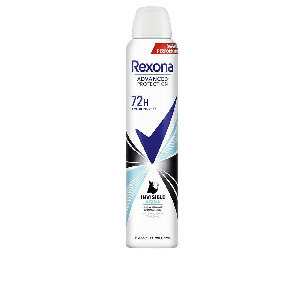Rexona Mujer Transparente Con Líquido Azul Desodorante Aerosol Protección Avanzada 72H Invisible Aqua Antitranspirante Para 200Ml