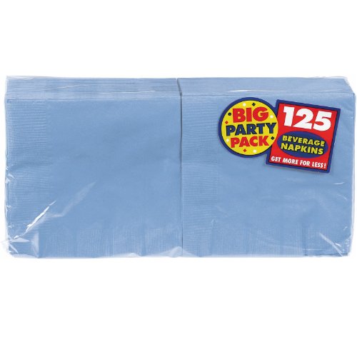 amscan Pastel Blue Beverage Paper Napkin Big Party Pack, 125 Ct.