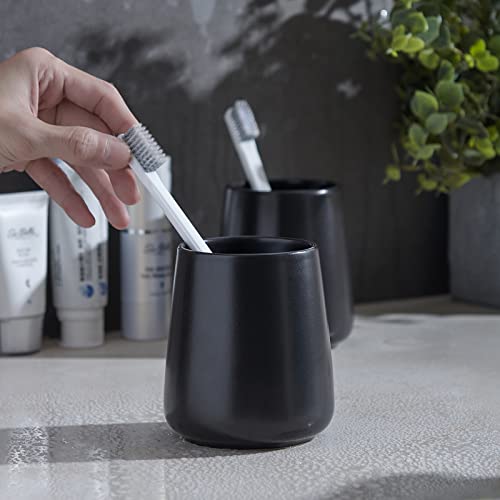 Matte Black Ceramic Toothbrush Holder - 2Pcs Tooth Brushing Holders Set, Toothbrush And Toothpaste Holder Organizer For Bathroom Countertop, Makeup Brush Holder, Pen Holder For Home Desktop Storage #TOP5