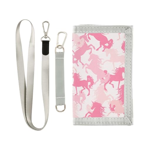 JHKKU Unicorn Print Kids Wallet for Boys Girls, Teen Canvas Trifold Purse with Zipper Coin Pocket