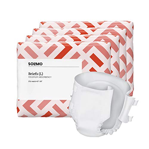 Amazon Brand - Solimo Incontinence Adult Diaper Briefs for Men and Women, Maximum Absorbency, Large, 64 Count (4 packs of 16)