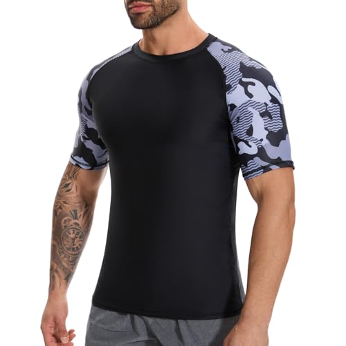 MISS MOLY Men's Short Sleeve UPF 50+ Rash Guard Skins Compression Shirt UV Sun Protection Rashguard for Fishing Running