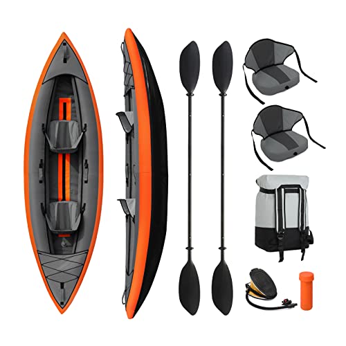 Bonnlo Kayak Inflatable Kayak 2 Person Adult Single And Tandem Kayak Entry Level Kayaking For Recreational Touring With High Back Support Inflatable Seats, 7.2 Ft Paddles, Foot Pump, Backpack #TOP9