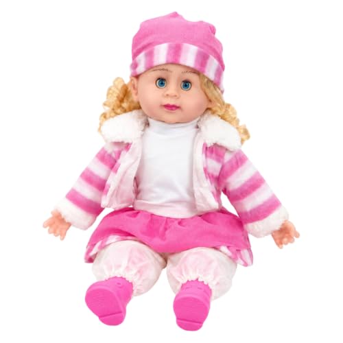 Image of SHAKTISM Poem Doll Small Singing Songs Doll - 50 cm Big Size Musical Plush Soft Doll with Sound, Cute Clothing Doll Toy for Kids & Toddlers, Gift for Girls Age 1-6 Years (Pink-White Striped)