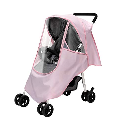 Stroller Rain Cover & Mosquito Net,Weather Shield Accessories - Protect from Rain Wind Snow Dust Insects Water Proof Ventilate Clear-Breathable Bug Shield for Baby Stroller by Gihims(Pink)