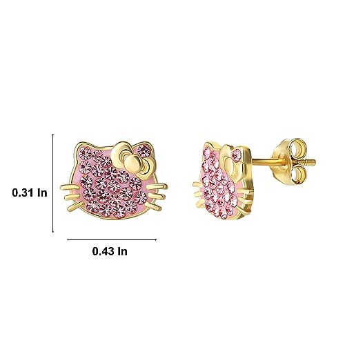 Sanrio Hello Kitty Womens Rose Crystal Stud Earrings - 18kt Flash Plated Sterling Silver Hello Kitty Earrings Official License3