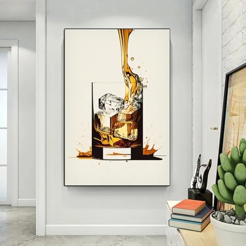 Tableau sur toile cognac pour habiller un mur vide, décoration murale moderne de vin versé