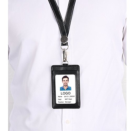 Acctrend, porta badge in vera pelle, con cordino e...