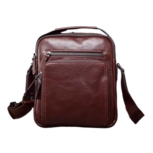 Genuine Leather Shoulder Bags Mens Crossbody Bags Waist Packs Travel Bags Casual Daypacks Messenger Bags 9.4Inch(Brown)