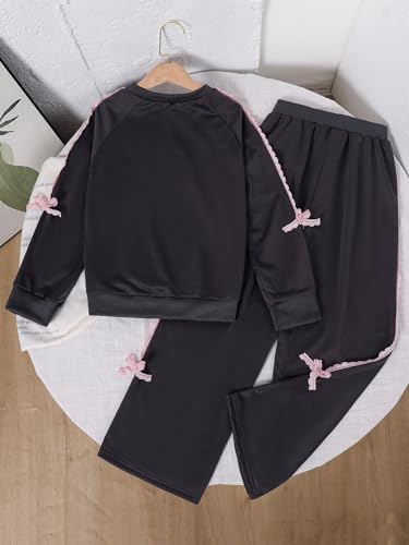 SHENHE Girl's Sweatsuit Set 2 Piece Outfits Bow Lace Crewneck Sweatshirt and Loose Sweatpants Tracksuit2