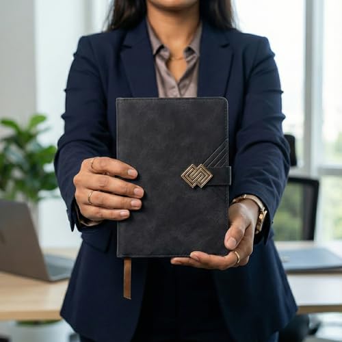 Image of A5 Journal Notebook Diary for Men Women | Office Journal Diary Notebook with Magnetic Flip Lock (200 Ruled Pages, 6 x 8.5 Inches, 80 GSM) (Classic Black)